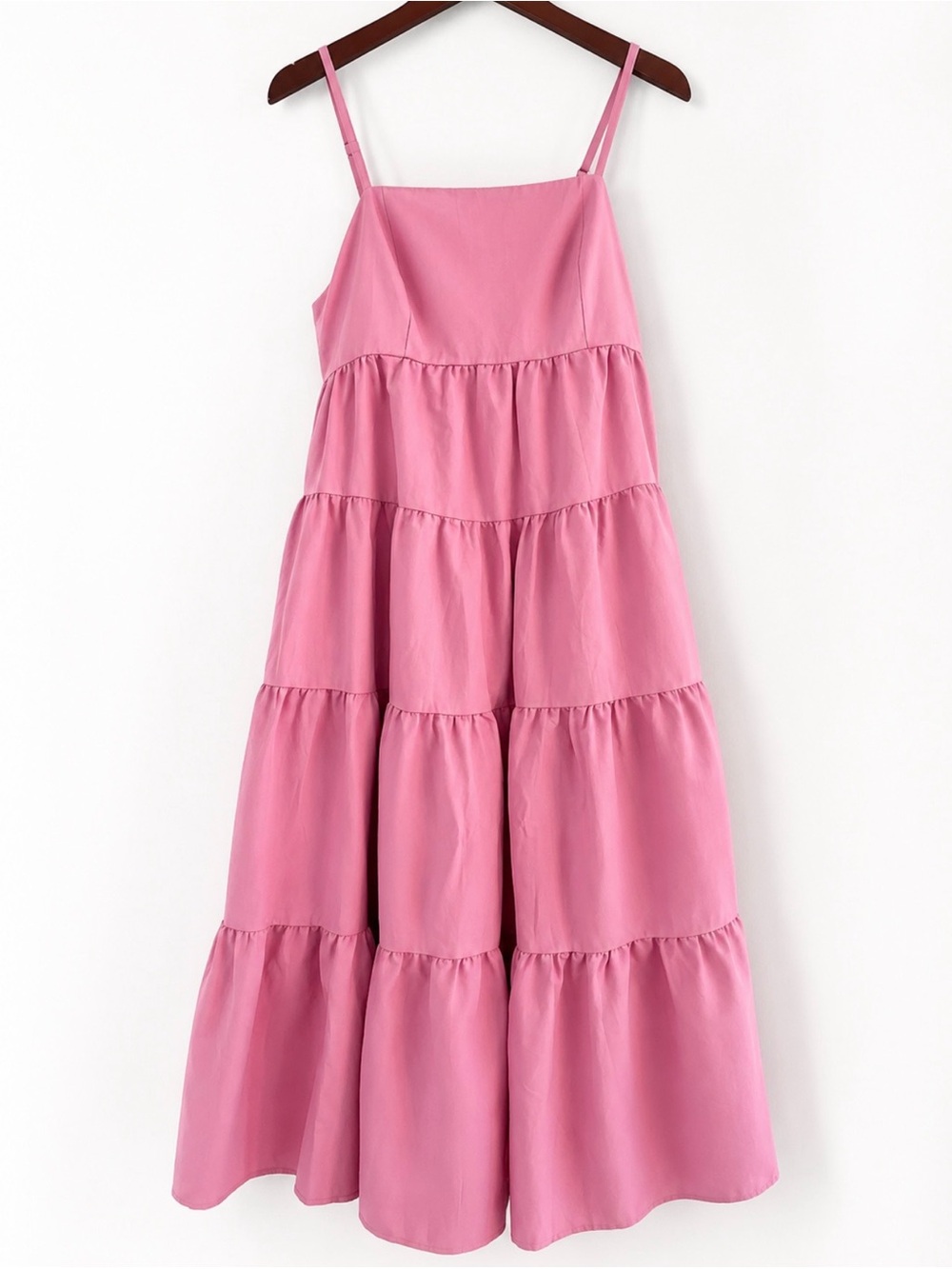 Pink Tiered Midi Maxi Dress Cottagecore Sundress Size M | Idem Ditto